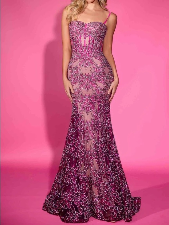 Portia and Scarlett Dresses & Skirts - Portia and Scarlett Fitted Beaded Mermaid Gown in Fuchsia Pink